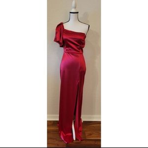 Red Ruffle One Shoulder Formal Dress